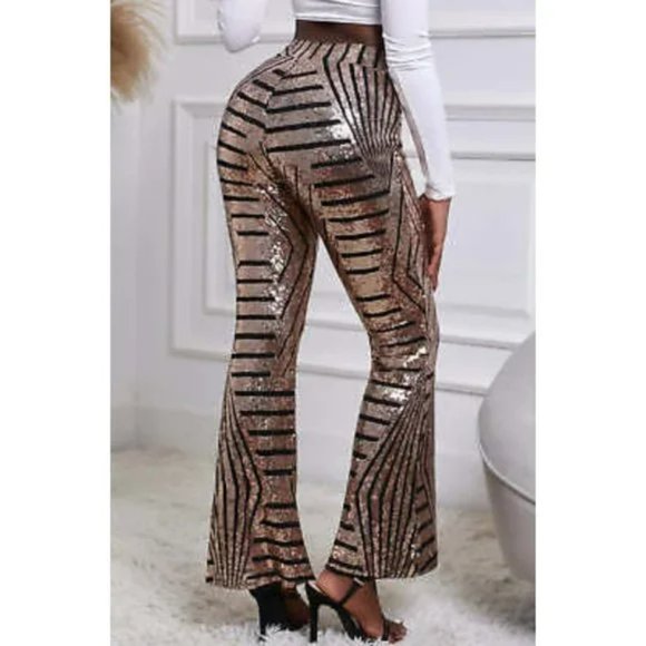 Geometric Sequin Pants, Sequin, Pants, XL, 12, Bell Bottom, high waisted, Bronze - Picture 5 of 6